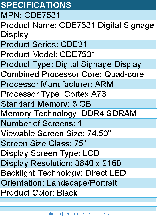 ViewSonic CDE7531 75 Inch 4K UHD Commercial Display with 500-nit Brightness