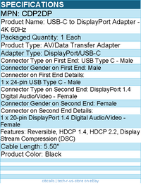 StarTech CDP2DP USB C to DisplayPort Adapter 4K 60Hz - Black