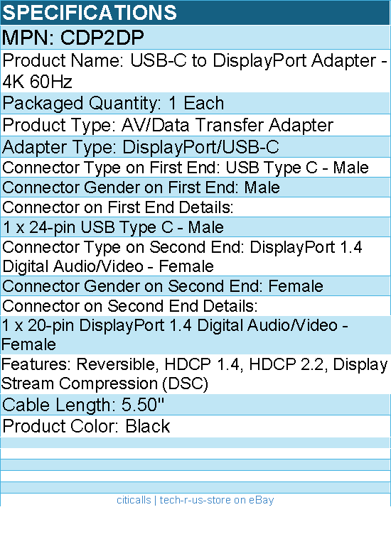 StarTech CDP2DP USB C to DisplayPort Adapter 4K 60Hz - Black