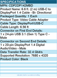 StarTech CDP2DP142MBD 6ft USB C to DisplayPort 1.4 Cable 8K 60Hz/4K - Reversible