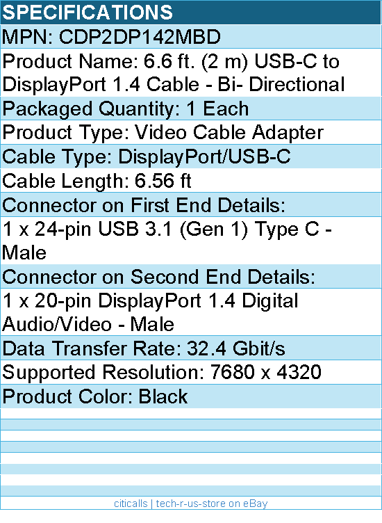 StarTech CDP2DP142MBD 6ft USB C to DisplayPort 1.4 Cable 8K 60Hz/4K - Reversible