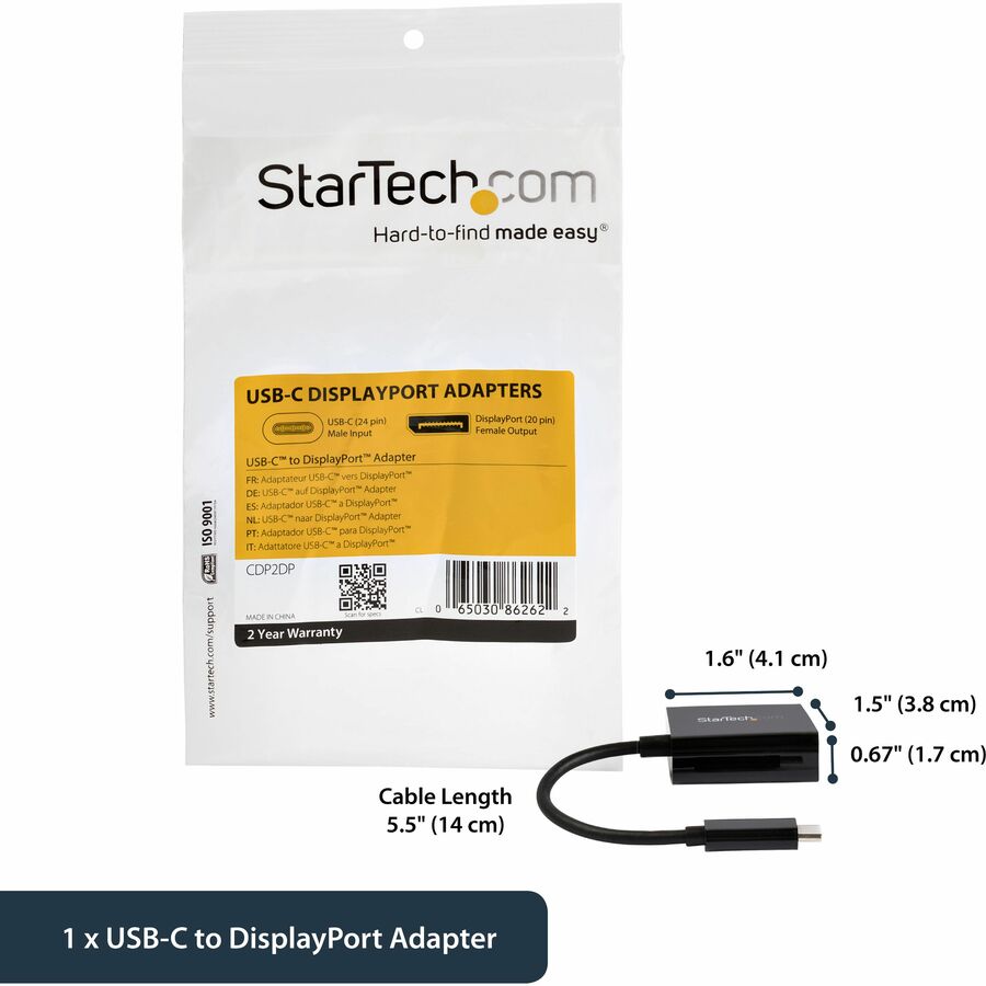 StarTech CDP2DP USB C to DisplayPort Adapter 4K 60Hz - Black