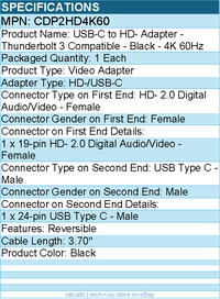 StarTech CDP2HD4K60 USB C to Video Adapter - 4K 60Hz - Thunderbolt 3 Compatible