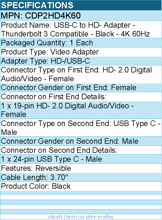 StarTech CDP2HD4K60 USB C to Video Adapter - 4K 60Hz - Thunderbolt 3 Compatible