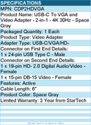 StarTech CDP2HDVGA USB C to VGA and Video Adapter - Aluminum - USB-C Multiport
