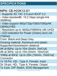 SIIG CE-H22K12-S1 Premium 2-Port Video Splitter with EDID - 4Kx2K 60Hz