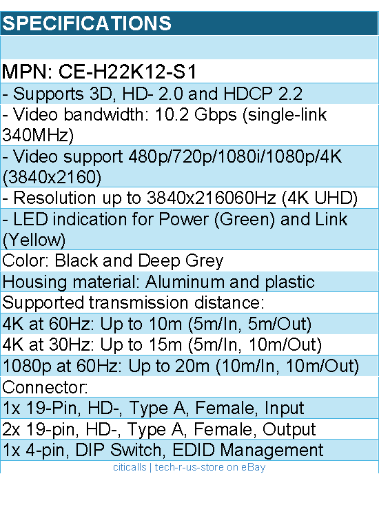 SIIG CE-H22K12-S1 Premium 2-Port Video Splitter with EDID - 4Kx2K 60Hz