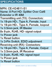 SIIG CE-H24811-S1 8PT Video Splitter Over Cat6 Extender with IR 40M Brown Box