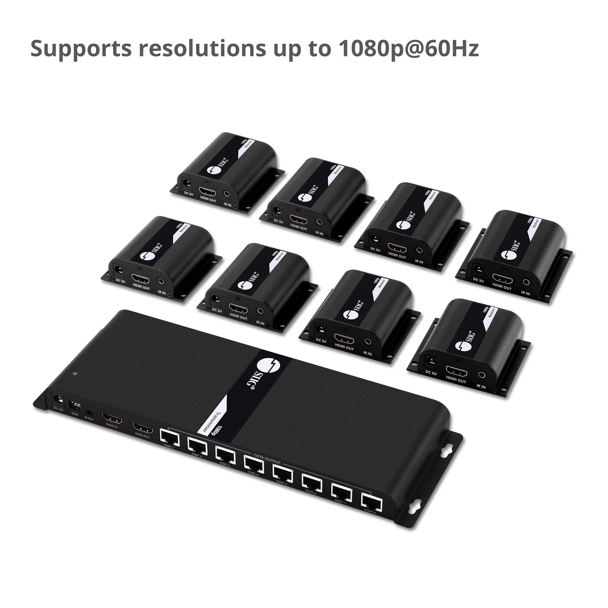 SIIG CE-H24811-S1 8PT Video Splitter Over Cat6 Extender with IR 40M Brown Box