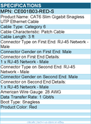 Belkin CE001b03-RED-S CAT6 Slim Gigabit Snagless UTP Ethernet Cable