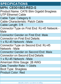 Belkin CE001b03-RED-S CAT6 Slim Gigabit Snagless UTP Ethernet Cable