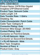 Belkin CE001B03-S 3 ft CAT6 Slim Gigabit Snagless UTP Ethernet Cable