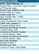 Belkin CE001B06-BLU-S 6 ft CAT6 Slim Gigabit Snagless UTP Ethernet Cable - Blue
