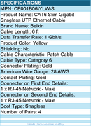 Belkin CE001B06-YLW-S 6 ft CAT6 Slim Gigabit Snagless UTP Ethernet Cable -Yellow