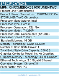 ASUS CHROMEBOX5S7057UNENTWC Chromebox - Intel Core i7 12th - 16 GB - 256 GB SSD