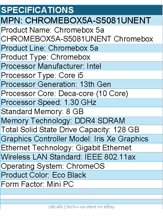 ASUS CHROMEBOX5A-S5081UNENT Chromebox - Intel Core i5 13th - 8 GB - 128 GB SSD