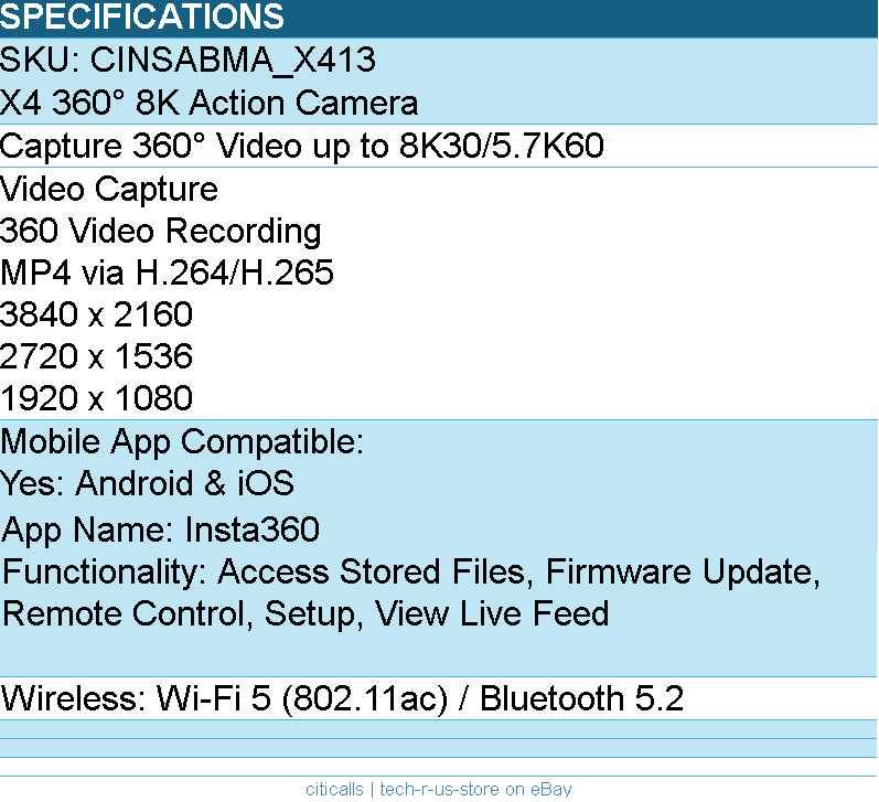 Insta360 CINSABMA_X413 Insta360 X4 360Ã‚Â° 8K Camera Retail