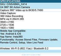 Insta360 CINSABMA_X414 Camera - X4 360? 8K Action Camera Retail