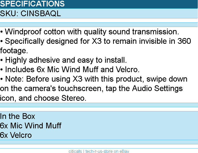 Insta360 CINSBAQL Accessory - X3 Wind Muff Retail - easy to install