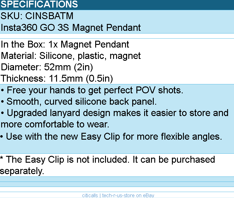 Insta360 CINSBATM Magnet Pendant for GO 3S & GO 3 - Retail