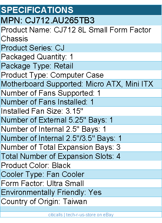 In Win CJ712.AU265TB3 CJ712 8L Small Form Factor Chassis  - 3 x Bay - Black