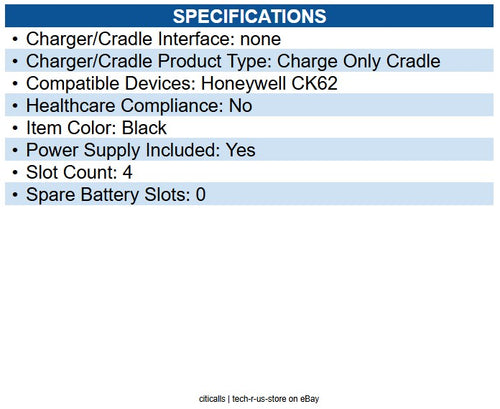 Honeywell CK62-CB-UVN-0 CK62 Non-Booted 4-BAY Charging Base