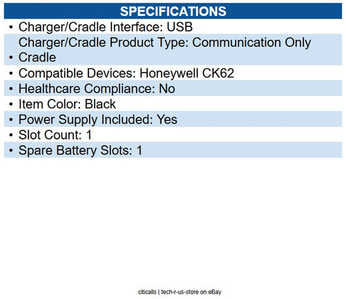 Honeywell CK62-HB-UVN-0 CK62 non-booted universal home base, kit includes dock