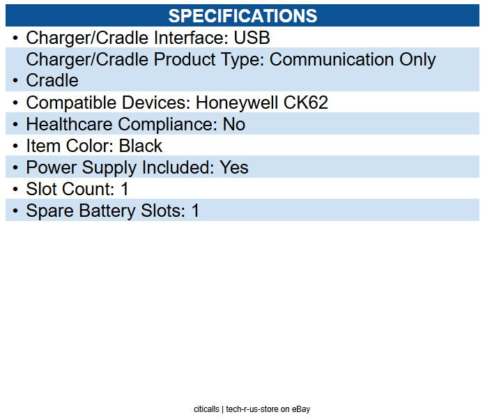 Honeywell CK62-HB-UVN-0 CK62 non-booted universal home base, kit includes dock
