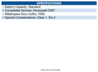 Honeywell CK67-BTHA-001 CK67 Hazardous Area Battery, 7000mAh