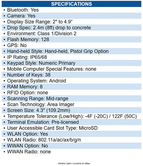 Honeywell CK67-X0N-58A1B1G CK67 Mobile Computer WIFI6E, 38key, 8GB/128GB