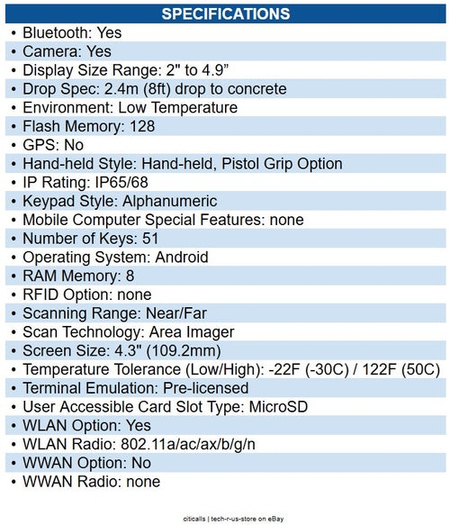 Honeywell CK67-X0N-5EC1A2G CK67 Mobile Computer WIFI6E, 51key, 8GB/128GB
