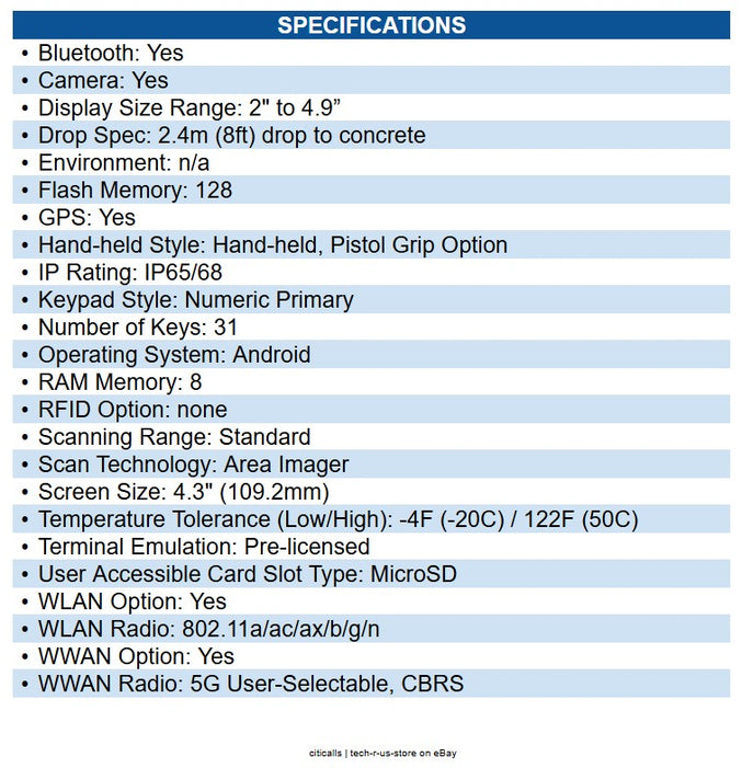 Honeywell CK67-X1N-57S1C0G CK67 Mobile Computer 5G, 4G, 3G, 2G, LTE Advanced