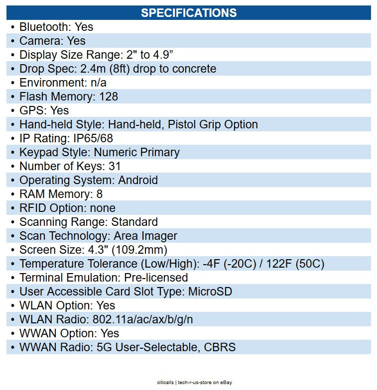 Honeywell CK67-X1N-57S1C0G CK67 Mobile Computer 5G, 4G, 3G, 2G, LTE Advanced