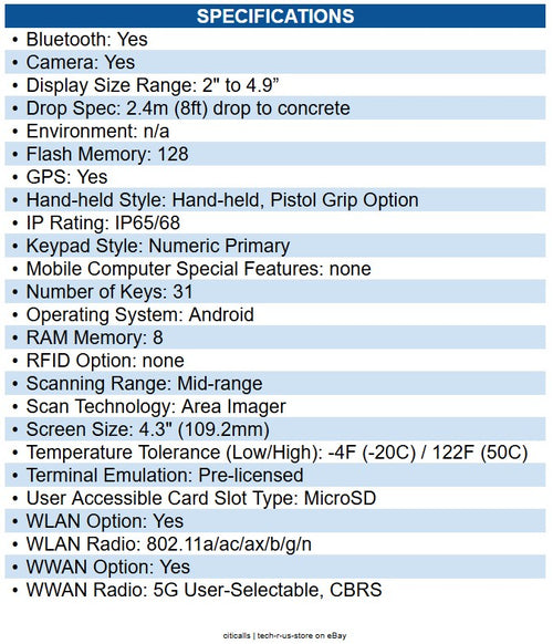 Honeywell CK67-X1N-58A1C1G CK67 Mobile Computer 5G, WIFI6E, 31key, 8GB/128GB