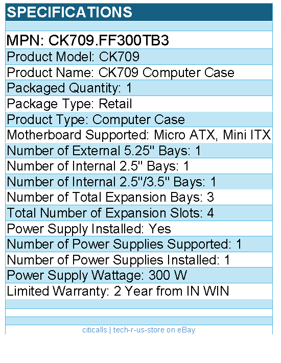 In Win CK709.FF300TB3 CK709 Computer Case - Slim Tower - Black - Steel - 3 x Bay