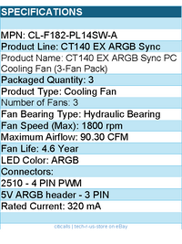 Thermaltake CL-F182-PL14SW-A Fan - CT140 EX ARGB Sync PC Cooling 3xFan Retail