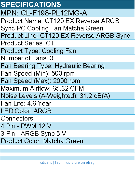Thermaltake CL-F198-PL12MG-A CT120 EX Reverse ARGB Sync PC Cooling Fan