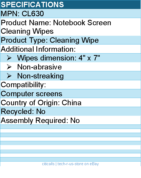 3M CL630 Notebook Screen Cleaning Wipes - Non-abrasive, Non-streaking