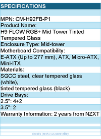 NZXT CM-H92FB-P1 Computer Case - H9 FLOW RGB+ Mid Tower Tinted TG Black Retail