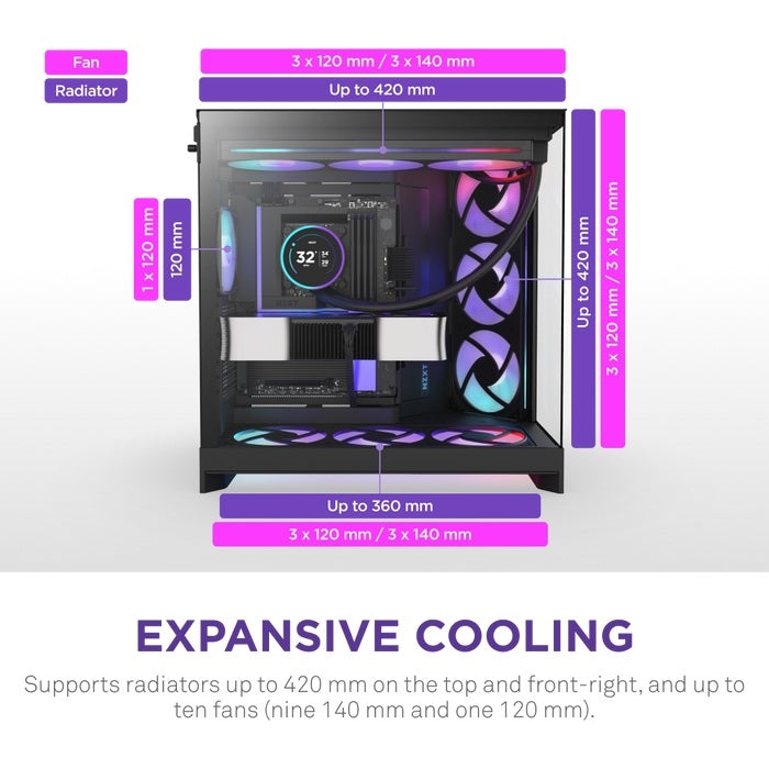 NZXT CM-H92FB-P1 Computer Case - H9 FLOW RGB+ Mid Tower Tinted TG Black Retail