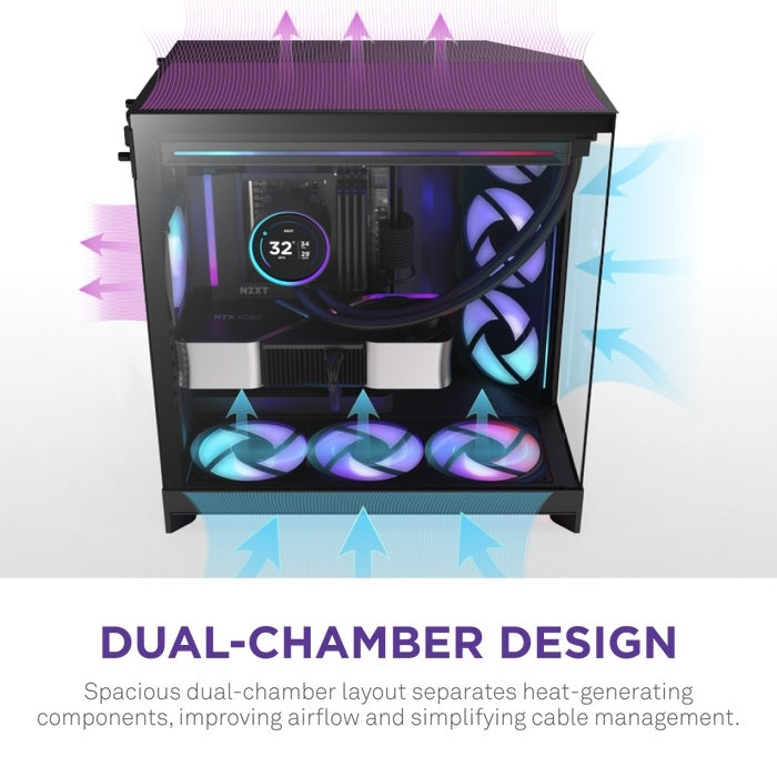 NZXT CM-H92FB-R1 Computer Case - H9 FLOW RGB Mid Tower Tinted TG Black Retail