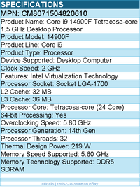 Intel CM8071504820610 Core i9 (14th Gen) 14900F (24 Core) 2 GHz Processor