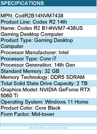 MSI CODR2B14NVM7438 Codex R2 Gaming PC - Intel Core i7-14700F Nvidia RTX 5060 Ti