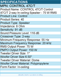Harman JBL CONTROL 47C/T 2-way In-ceiling Speaker - 75 W RMS - 150 W (PMPO)
