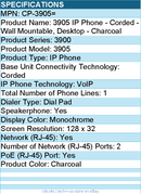 Cisco CP-3905= 3905 IP Phone - Corded - Wall Mountable, Desktop - Charcoal