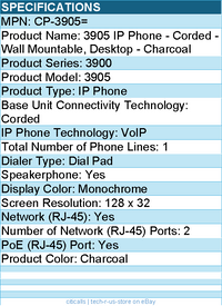 Cisco CP-3905= 3905 IP Phone - Corded - Wall Mountable, Desktop - Charcoal