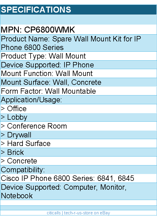 Cisco CP6800WMK Wall Mount for IP Phone - for Cisco IP Phone 6800 Series