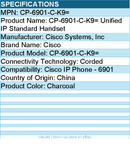 Cisco CP-6901-C-K9= Unified IP Standard Handset for Cisco IP Phone - 6901