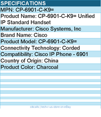 Cisco CP-6901-C-K9= Unified IP Standard Handset for Cisco IP Phone - 6901