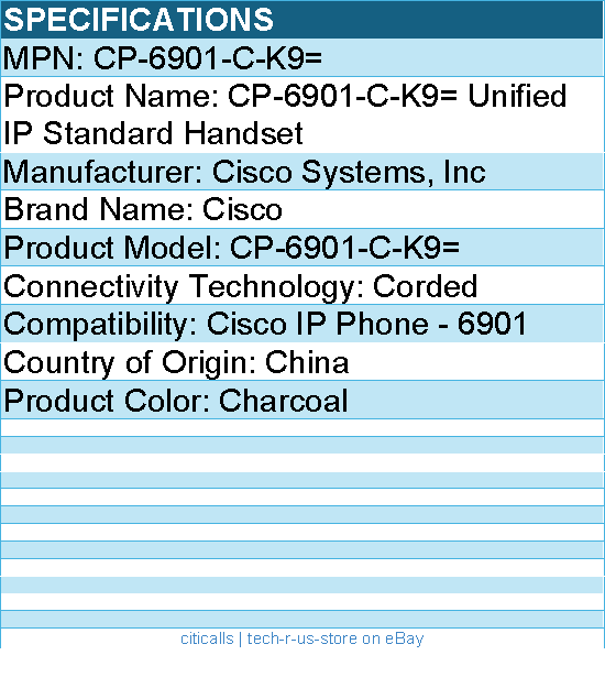Cisco CP-6901-C-K9= Unified IP Standard Handset for Cisco IP Phone - 6901